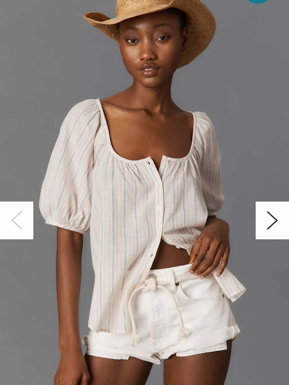 Pilcro Cream Striped Split-Button Peasant Blouse